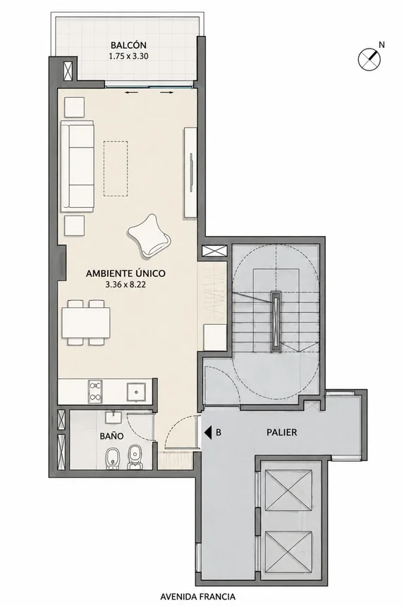 Venta monoambiente en venta en av. francia 1100, foto 2