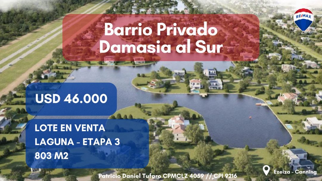 LOTE A LAGUNA EN VENTA EN DAMASIA AL SUR CANNING