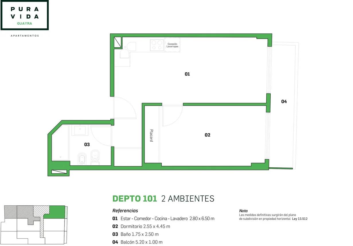 Departamento de 2 ambientes en venta en Núñez, Guayrá 2300