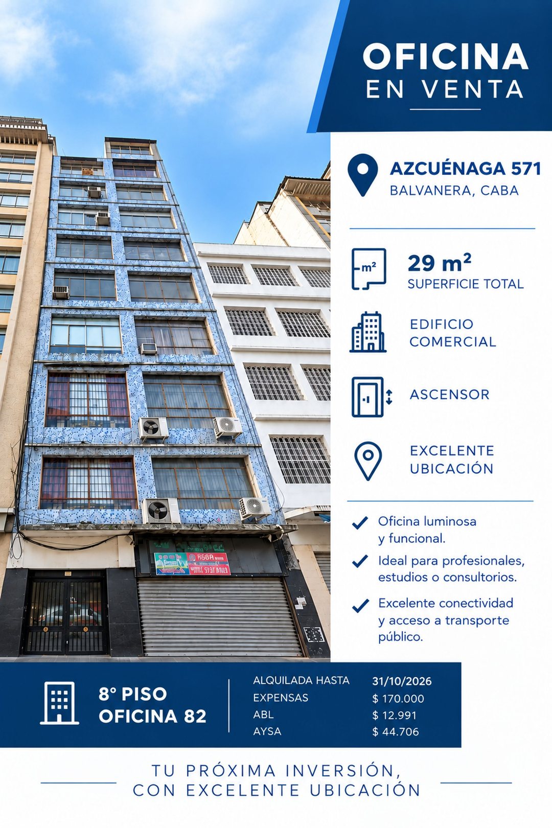 VENTA OFICINA 29M2 EN BALVANERA - PISO 8