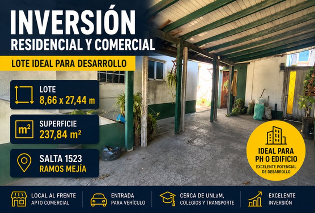 VENTA CASA RAMOS MEJIA CON LOCAL APTO CREDITO