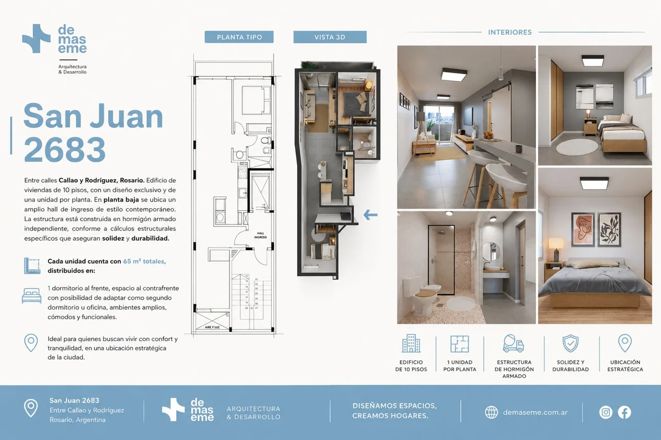 Departamento de 3 ambientes en venta en Rosario, San Juan 2600