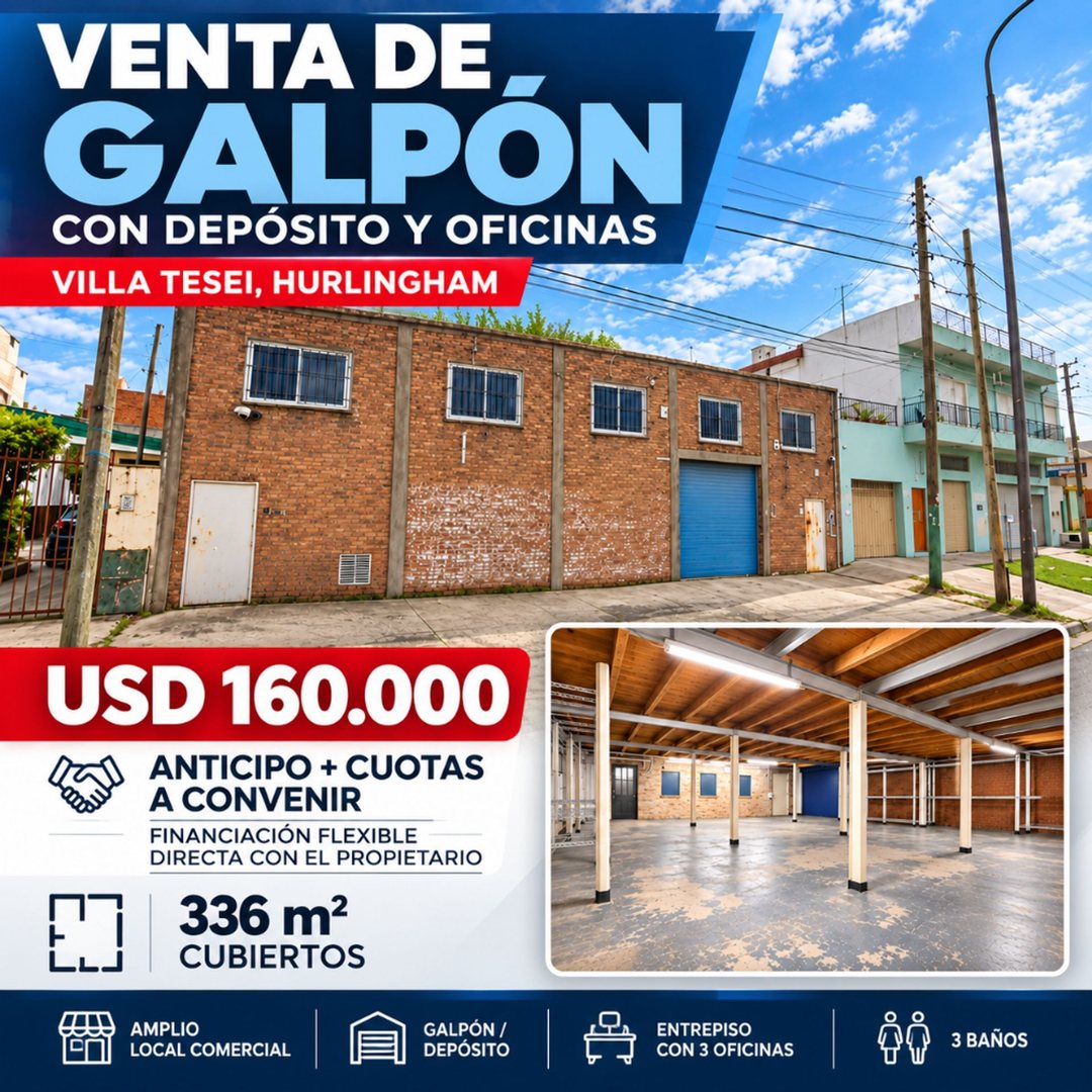 VENTA GALPÓN HURLINGHAM ANTICIPO+CUOTAS FLEXIBLES!