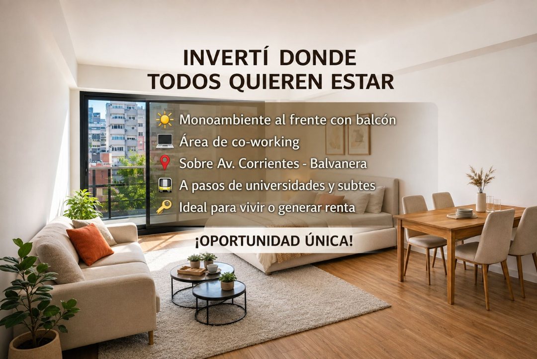 DEPARTAMENTO MONOAMBIENTE VENTA BALVANERA FRENTE
